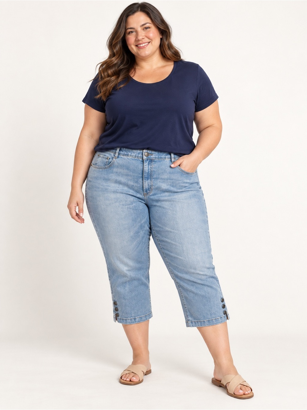 Just My Size Dream Wash Capri Jeans Light Wash Women’s 26W Button Hem